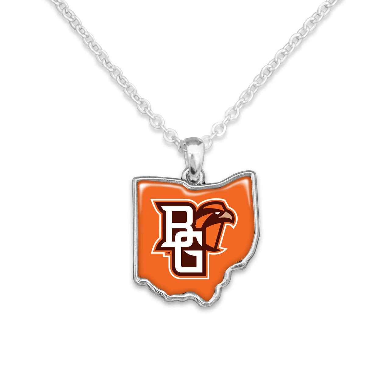 Officially Licensed BOWLING GREEN STATE Falcons Necklace - State of Mine Logo Pewter Charm Sterling Plated - Bowling Green State University