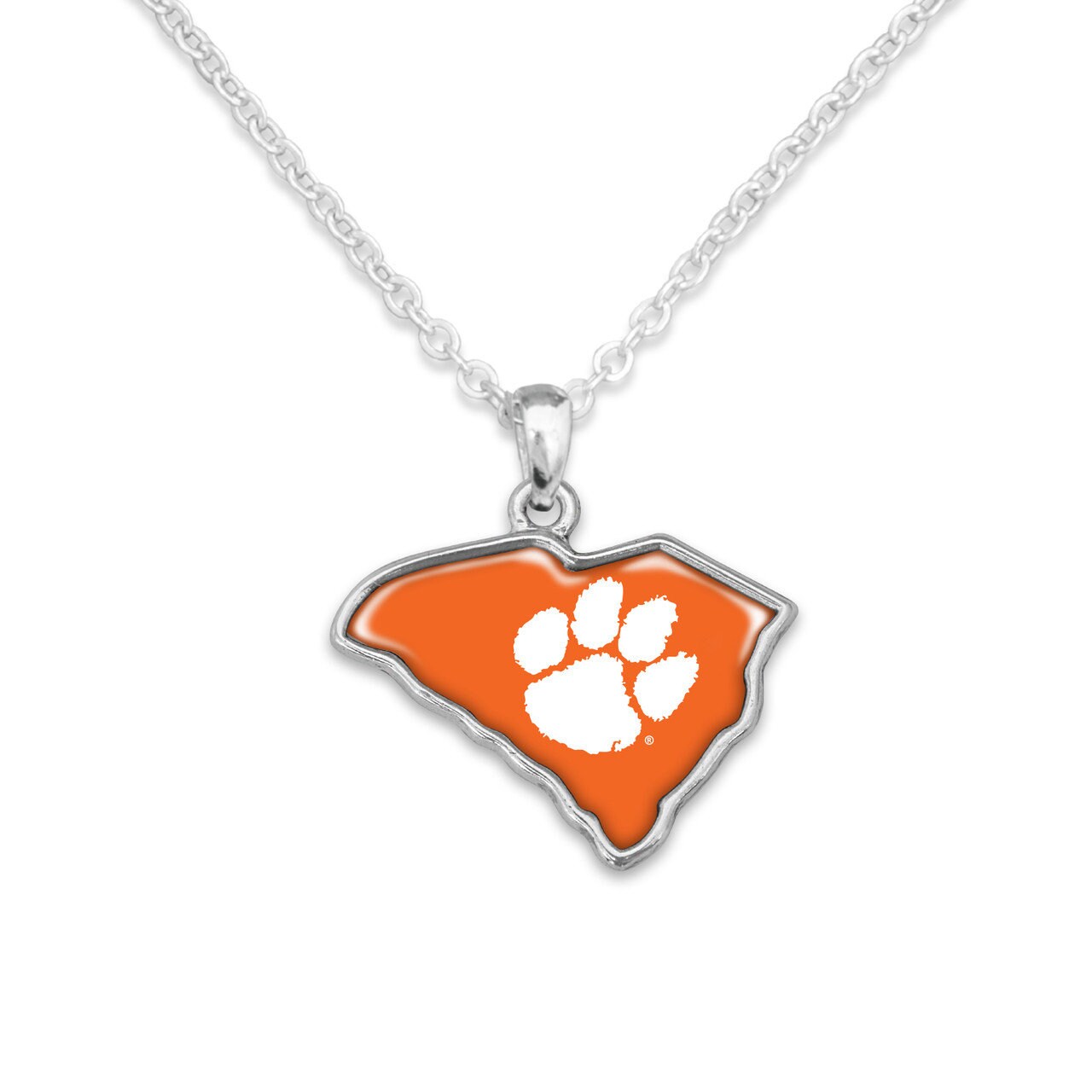 Officially Licensed CLEMSON Tigers Necklace - State of Mine Logo Pewter Charm Sterling Plated - Clemson University