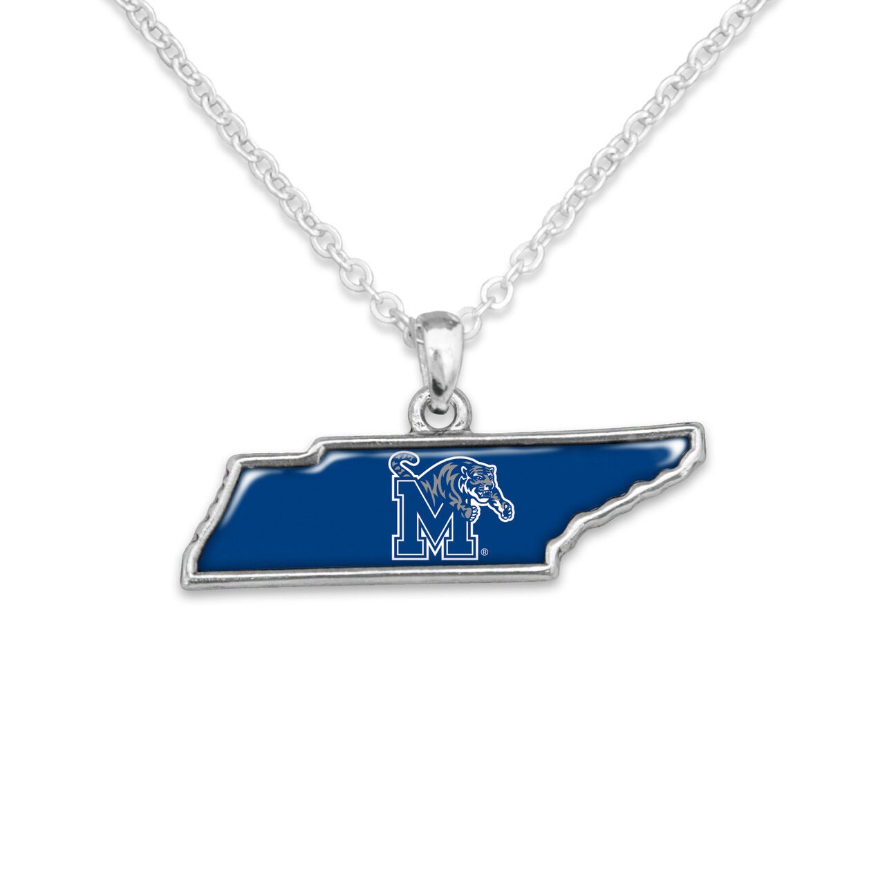 Officially Licensed MEMPHIS Tigers Necklace - State of Mine Logo Pewter Charm Sterling Plated - University of Memphis
