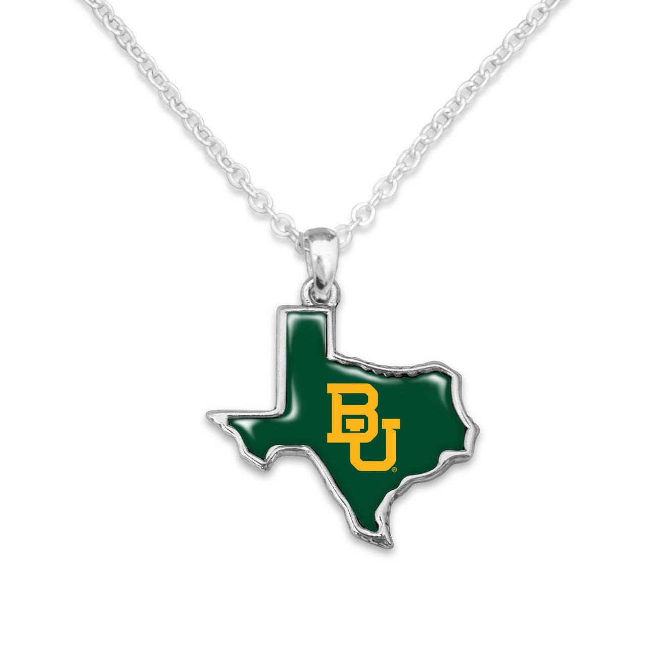 Officially Licensed BAYLOR Bears Necklace - State of Mine Logo Pewter Charm Sterling Plated - Baylor University