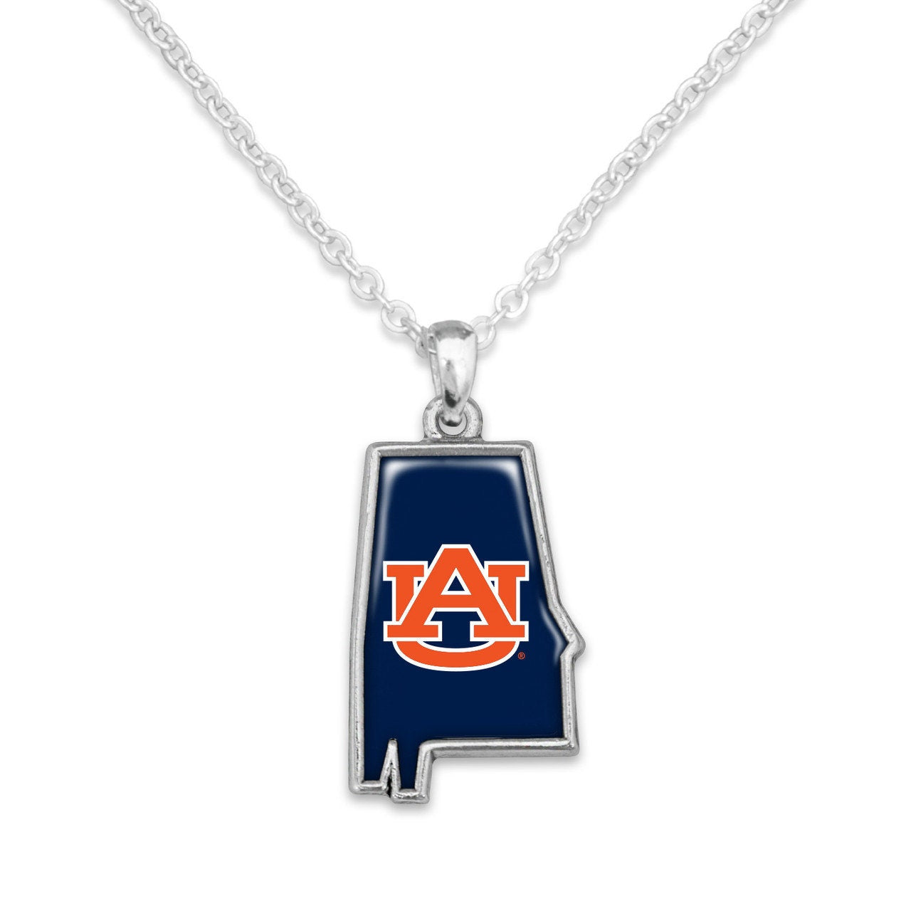 Officially Licensed AUBURN Tigers Necklace - State of Mine Logo Pewter Charm Sterling Plated - Auburn University