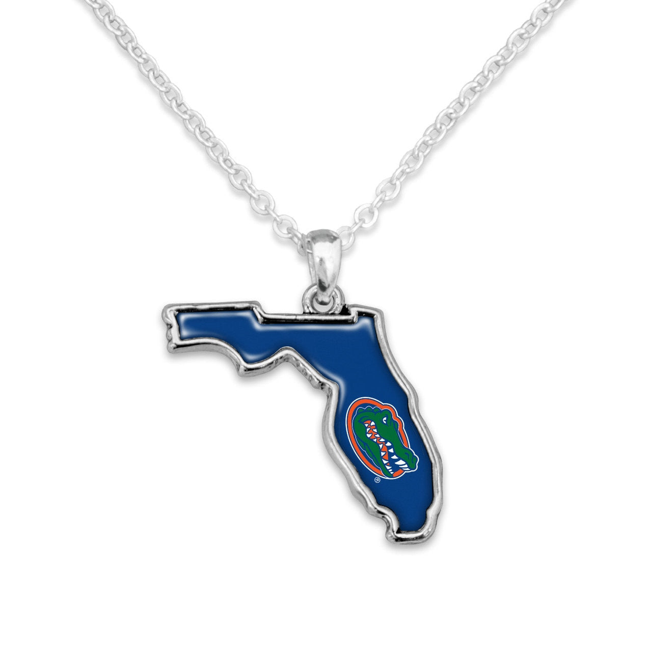 Officially Licensed FLORIDA GATORS Necklace - State of Mine Logo Pewter Charm Sterling Plated - University of Florida