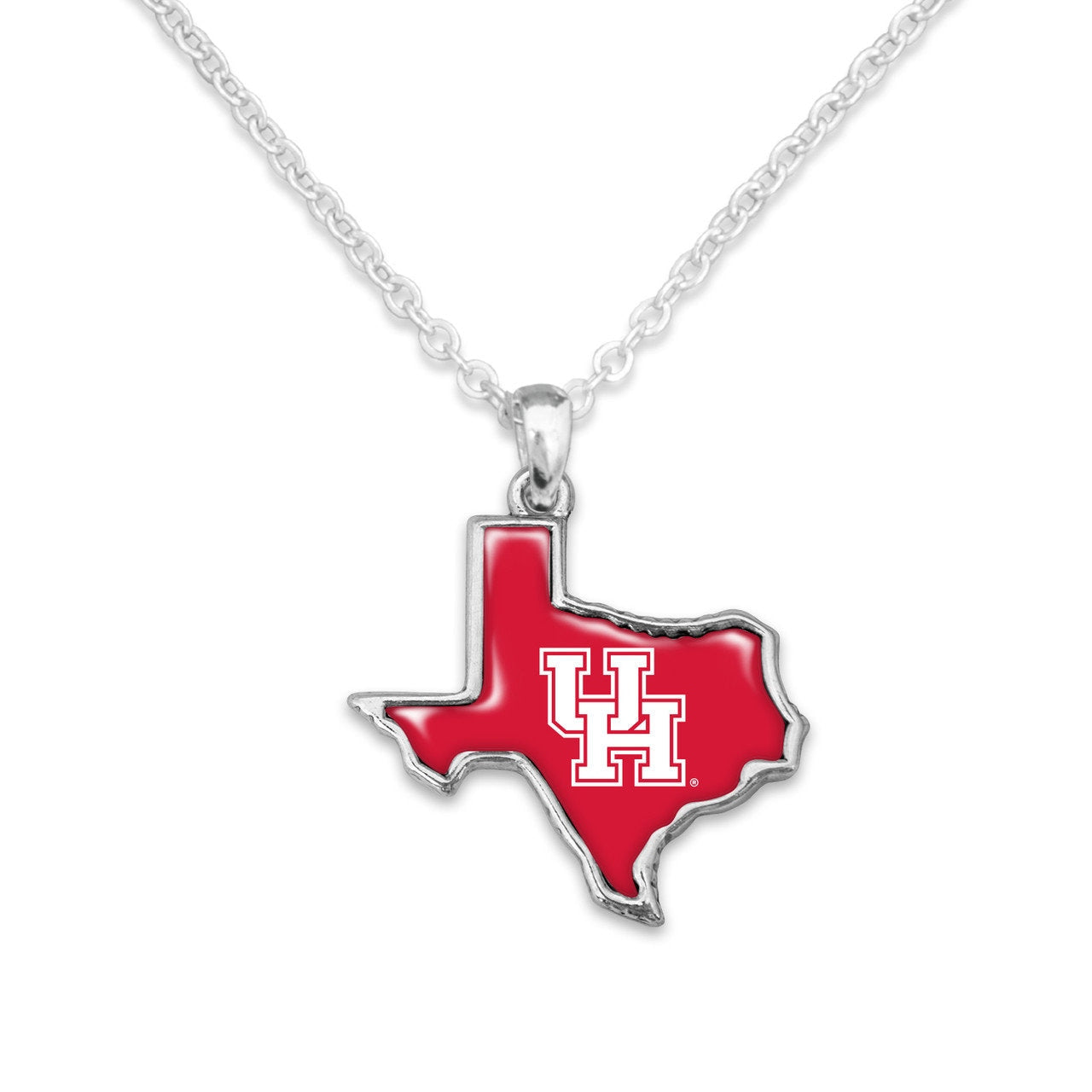 Officially Licensed HOUSTON Cougars Necklace - State of Mine Logo Pewter Charm Sterling Plated - University of Houston