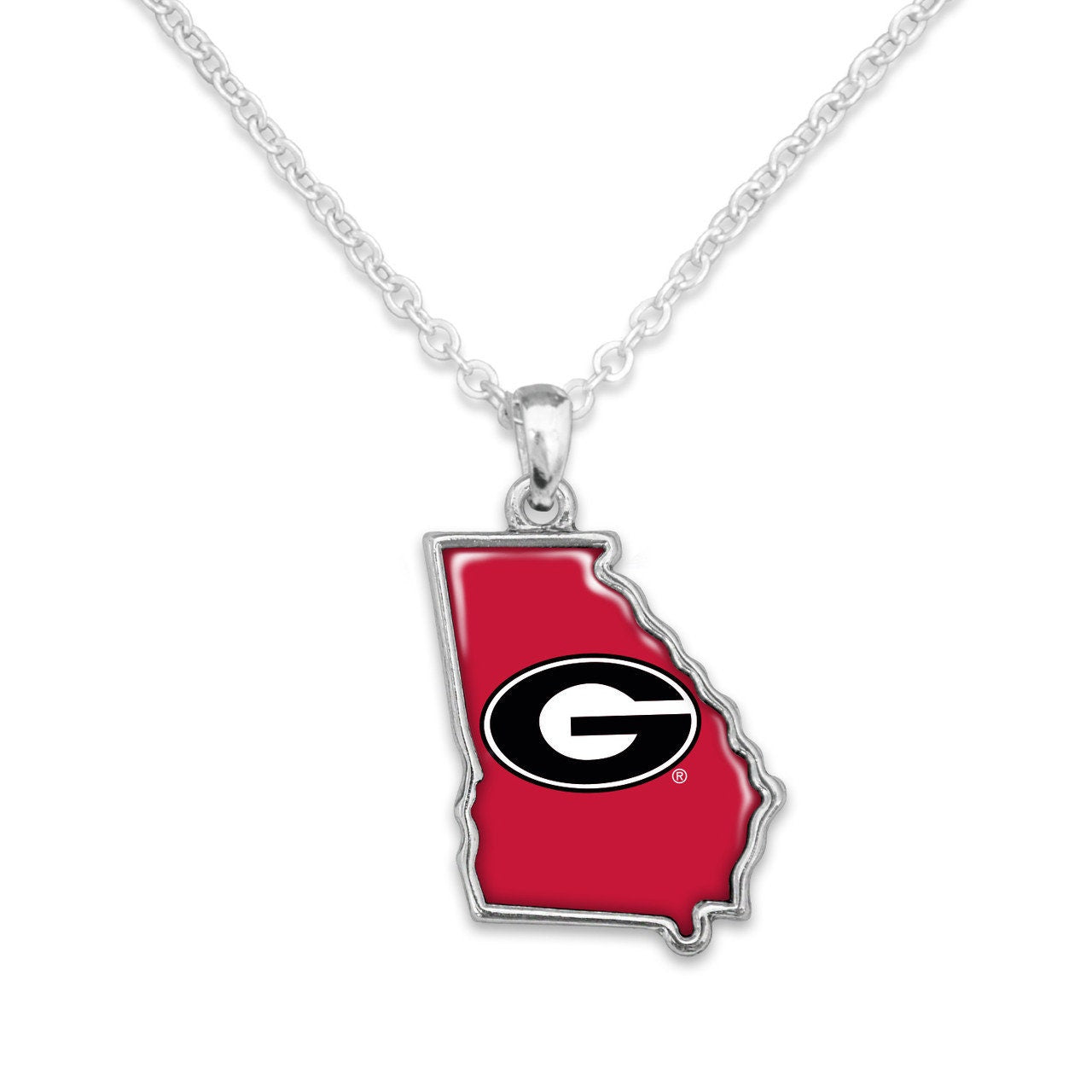 Officially Licensed GEORGIA BULLDOGS Necklace - State of Mine Logo Pewter Charm Sterling Plated - University of Georgia