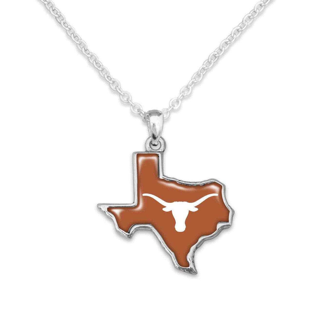 Officially Licensed TEXAS LONGHORNS Necklace - State of Mine Logo Pewter Charm Sterling Plated - University of Texas