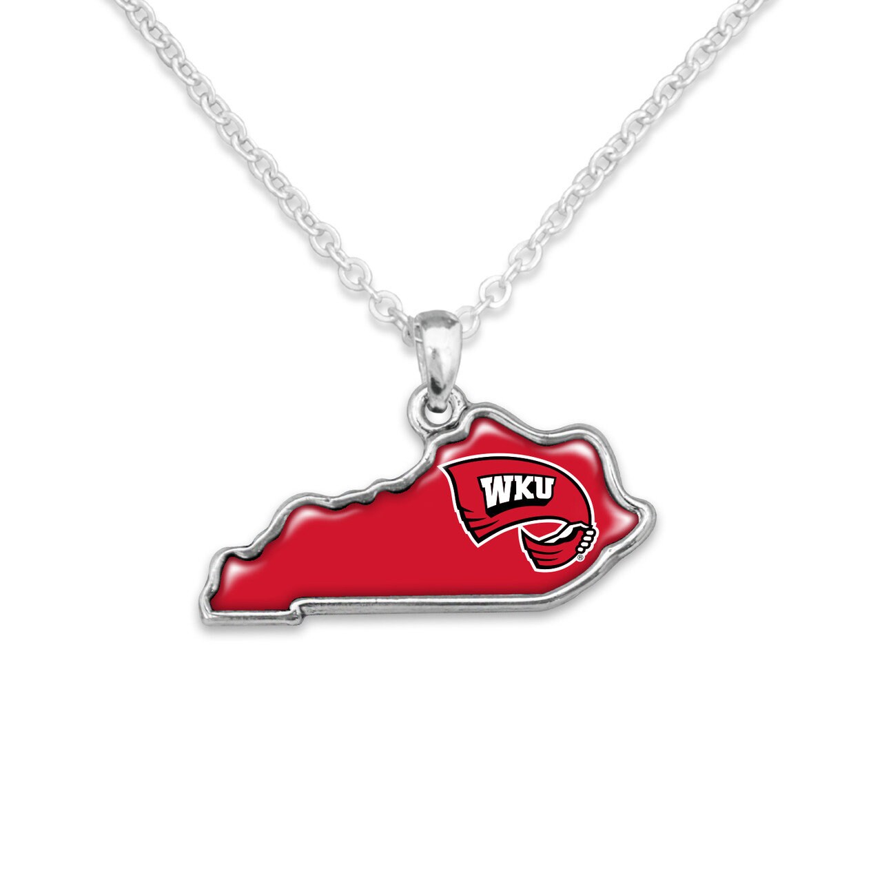 Officially Licensed WESTERN KENTUCKY WKU Necklace - State of Mine Logo Pewter Charm Sterling Plated - Western Kentucky University