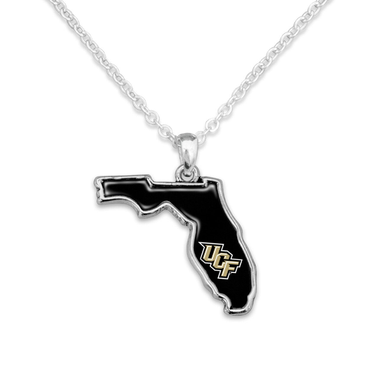 Officially Licensed CENTRAL FLORIDA KNIGHTS Necklace - State of Mine Logo Pewter Charm Sterling Plated - University of Central Florida