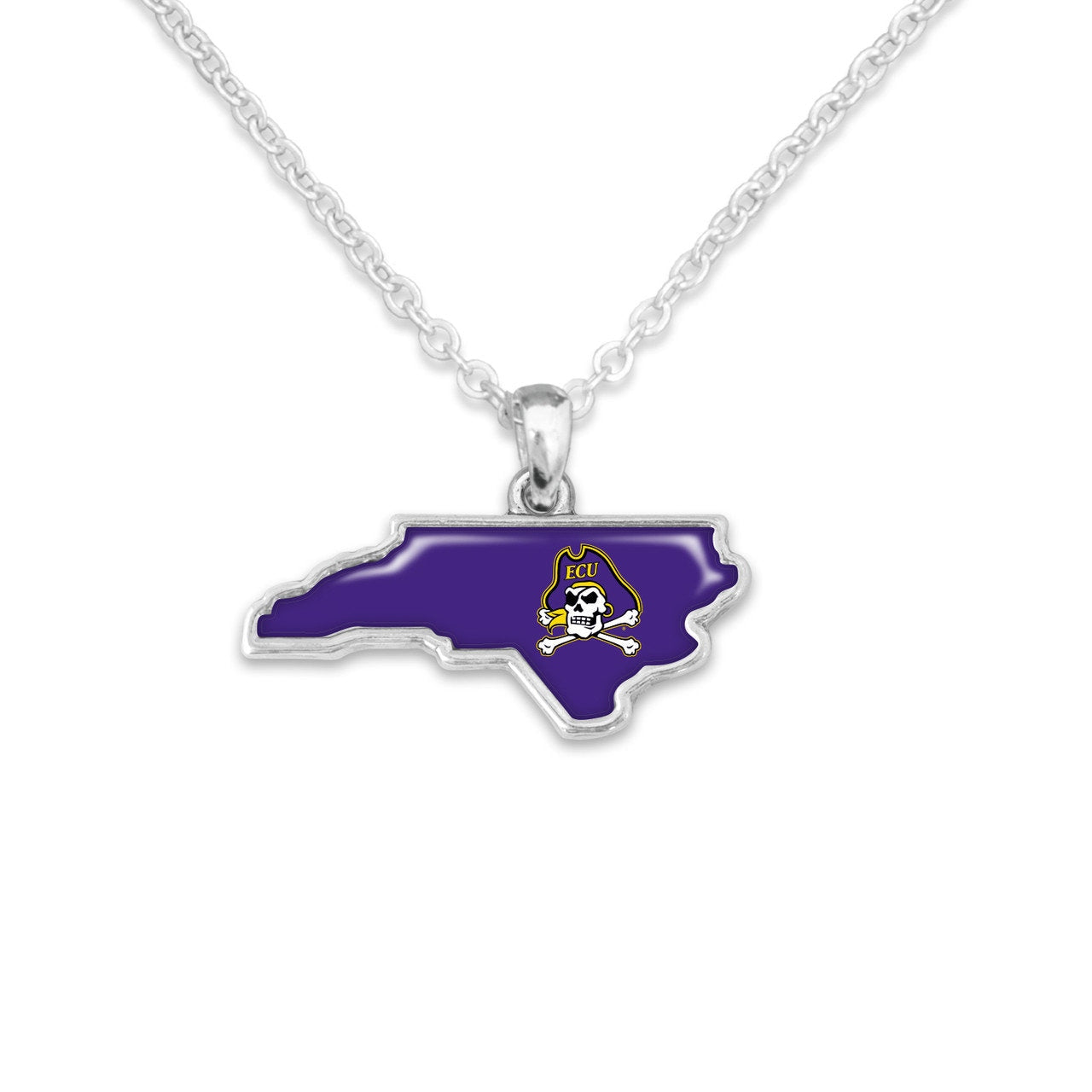 Officially Licensed EAST CAROLINA PIRATES Necklace - State of Mine Logo Pewter Charm Sterling Plated - East Carolina University