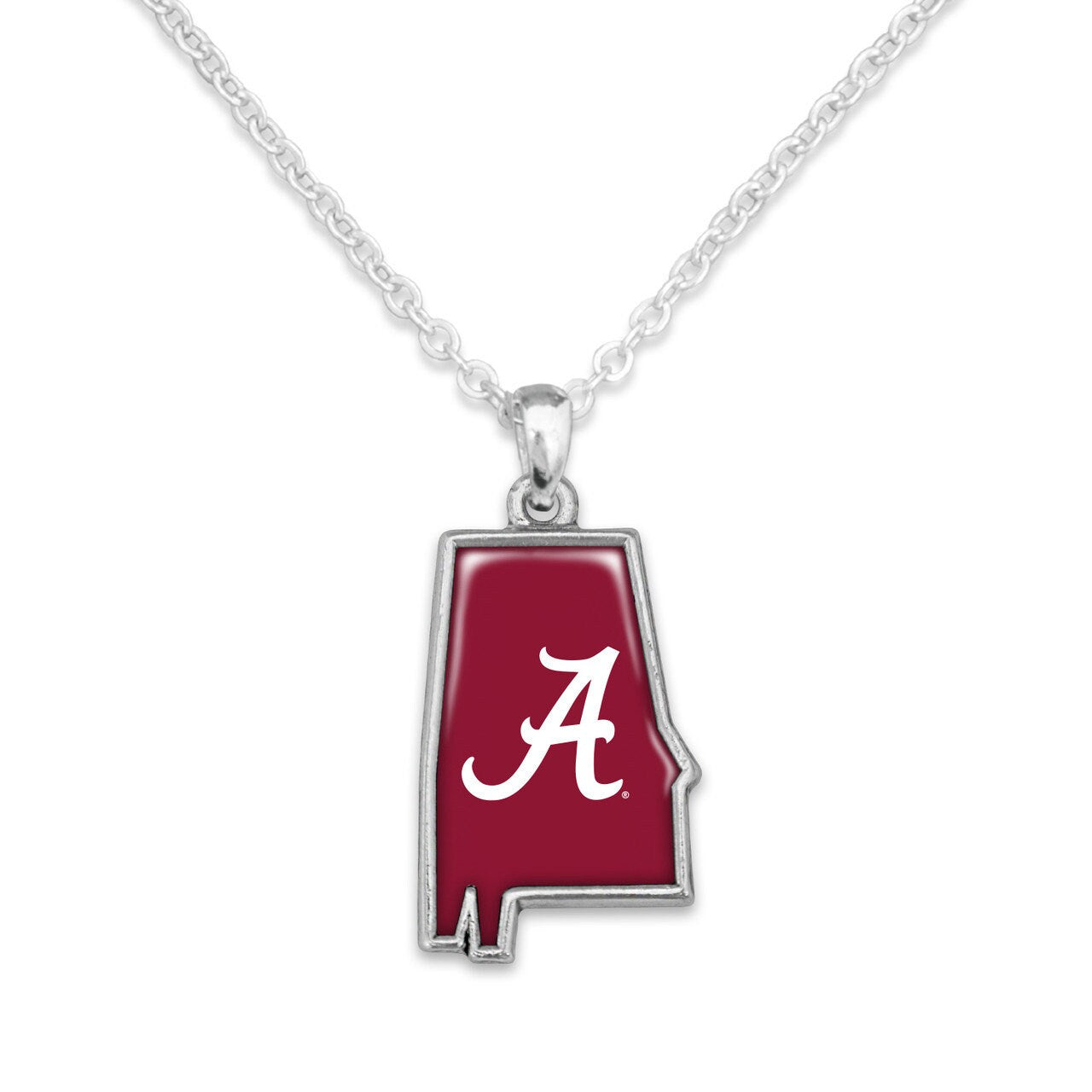 Officially Licensed ALABAMA CRIMSON TIDE Necklace - State of Mine Logo Pewter Charm Sterling Plated - University of Alabama