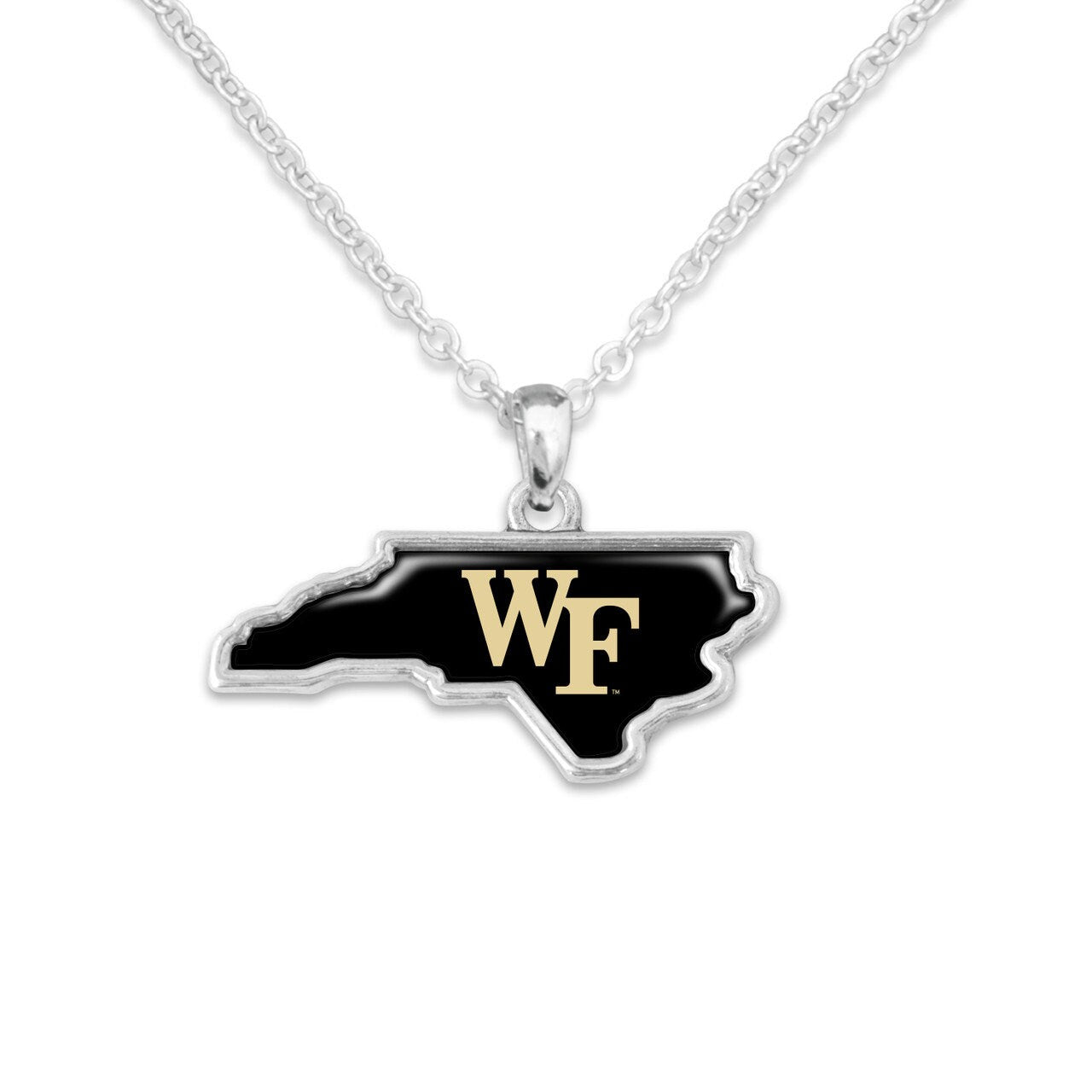Officially Licensed WAKE FOREST Demon Deacons Necklace - State of Mine Logo Pewter Charm Sterling Plated - Wake Forest University
