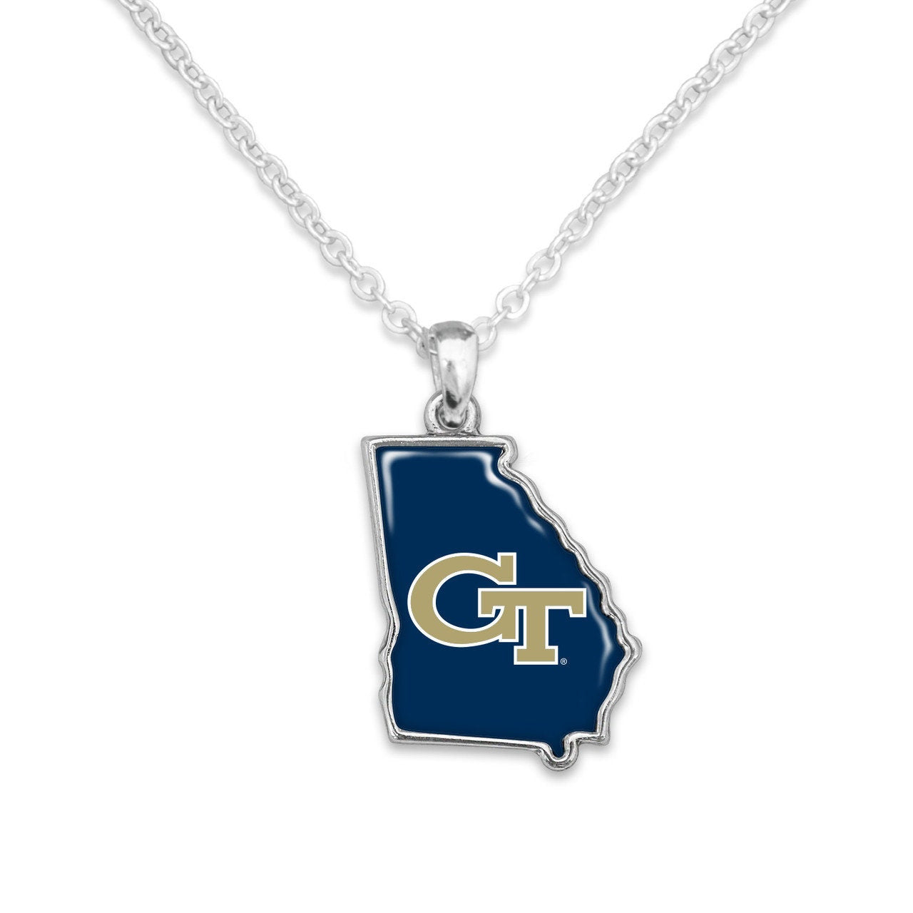 Officially Licensed GEORGIA TECH Yellow Jackets Necklace - State of Mine Logo Pewter Charm Sterling Plated - Georgia Institute Technology