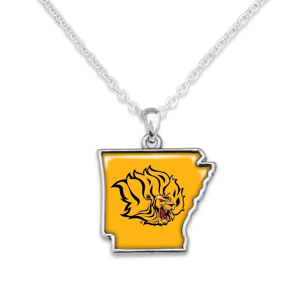 Officially Licensed ARKANSAS PINE BLUFF Necklace - State of Mine Logo Pewter Charm Sterling Plated -  University of Arkansas at Pine Bluff