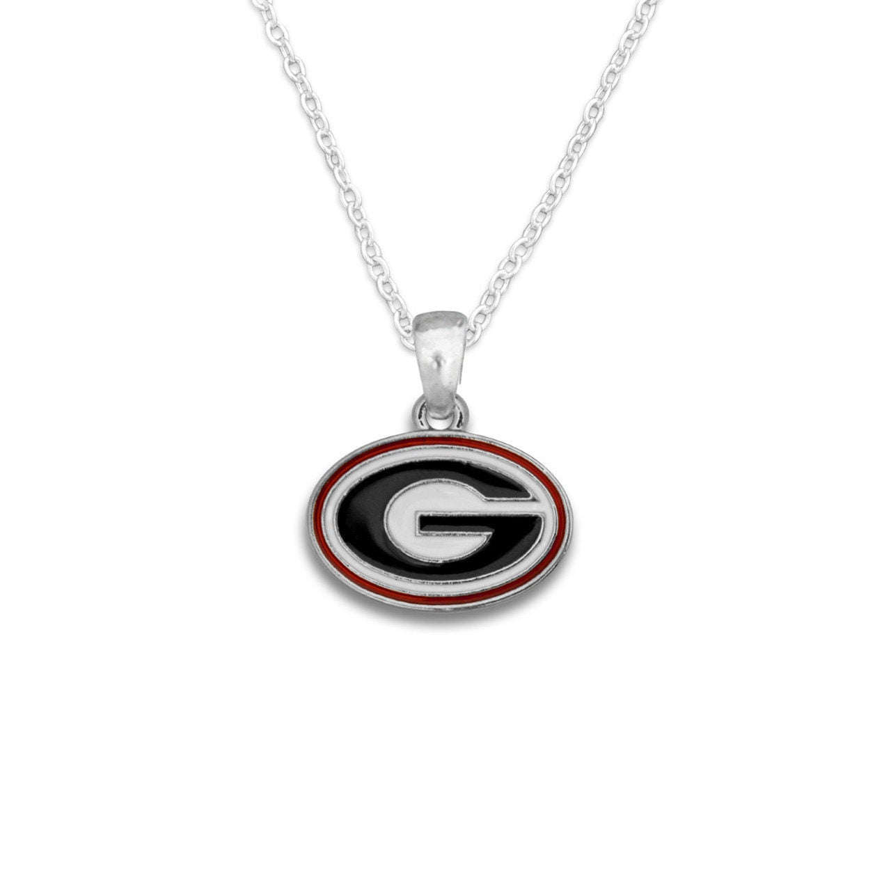 Officially Licensed GEORGIA BULLDOGS Necklace - Logo Pewter Charm Sterling Plated - University of Georgia Bulldogs
