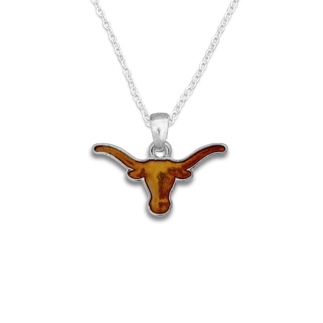 Officially Licensed TEXAS LONGHORNS Necklace - Logo Pewter Charm Sterling Plated - University of Texas Longhorns