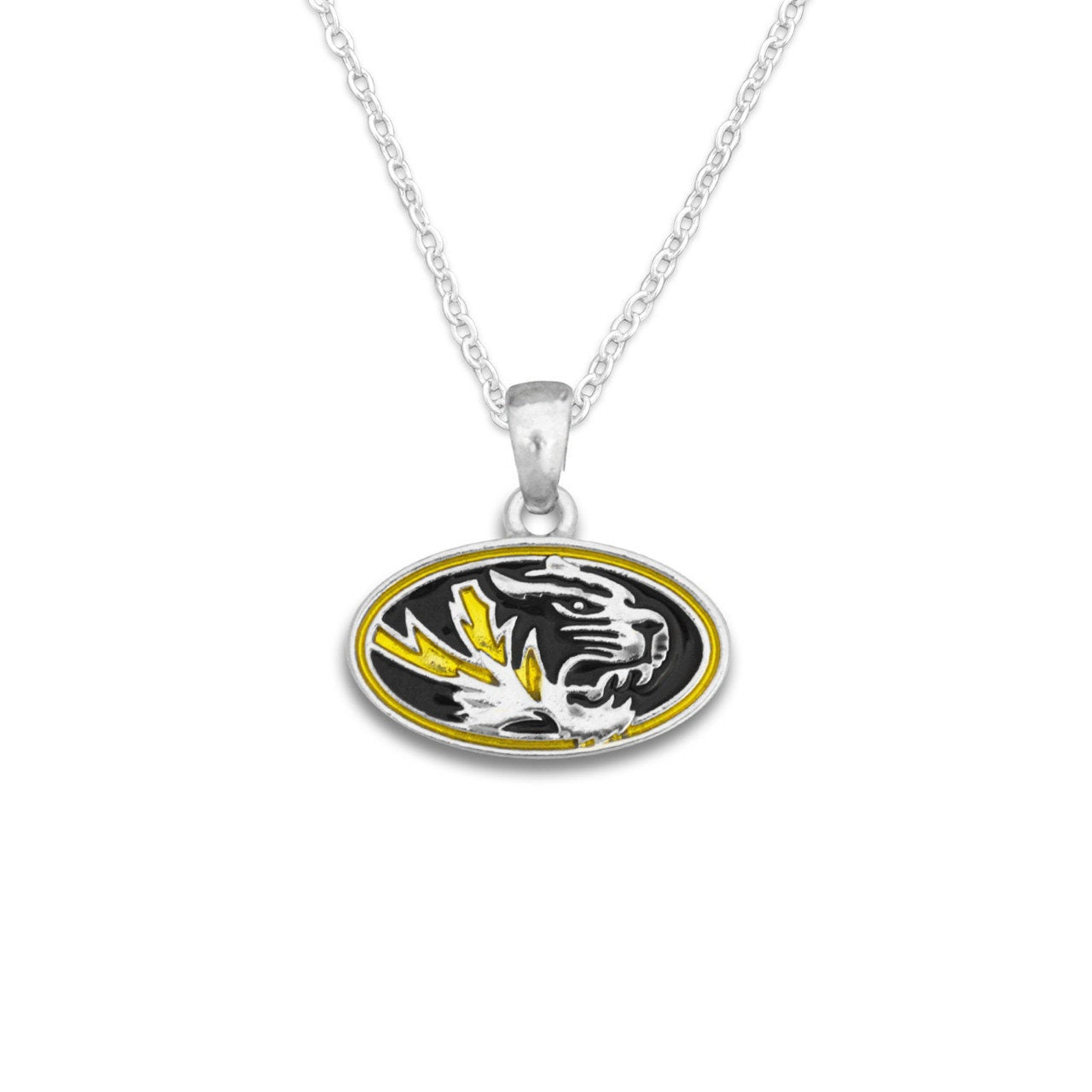 Officially Licensed MISSOURI TIGERS Necklace - Logo Pewter Charm Sterling Plated - University of Missouri Tigers