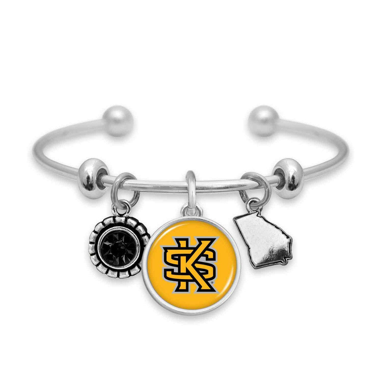 Officially Licensed KENNESAW STATE OWLS Bracelet - Triple Charm Bracelet with Crystal Georgia State Pewter Charms Sterling Plated