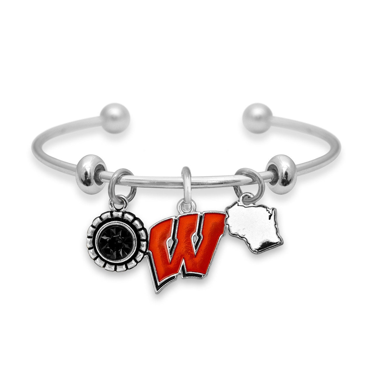 Officially Licensed WISCONSIN BADGERS Bracelet - Triple Charm Bracelet with Crystal Montana State Pewter Charms Sterling Plated