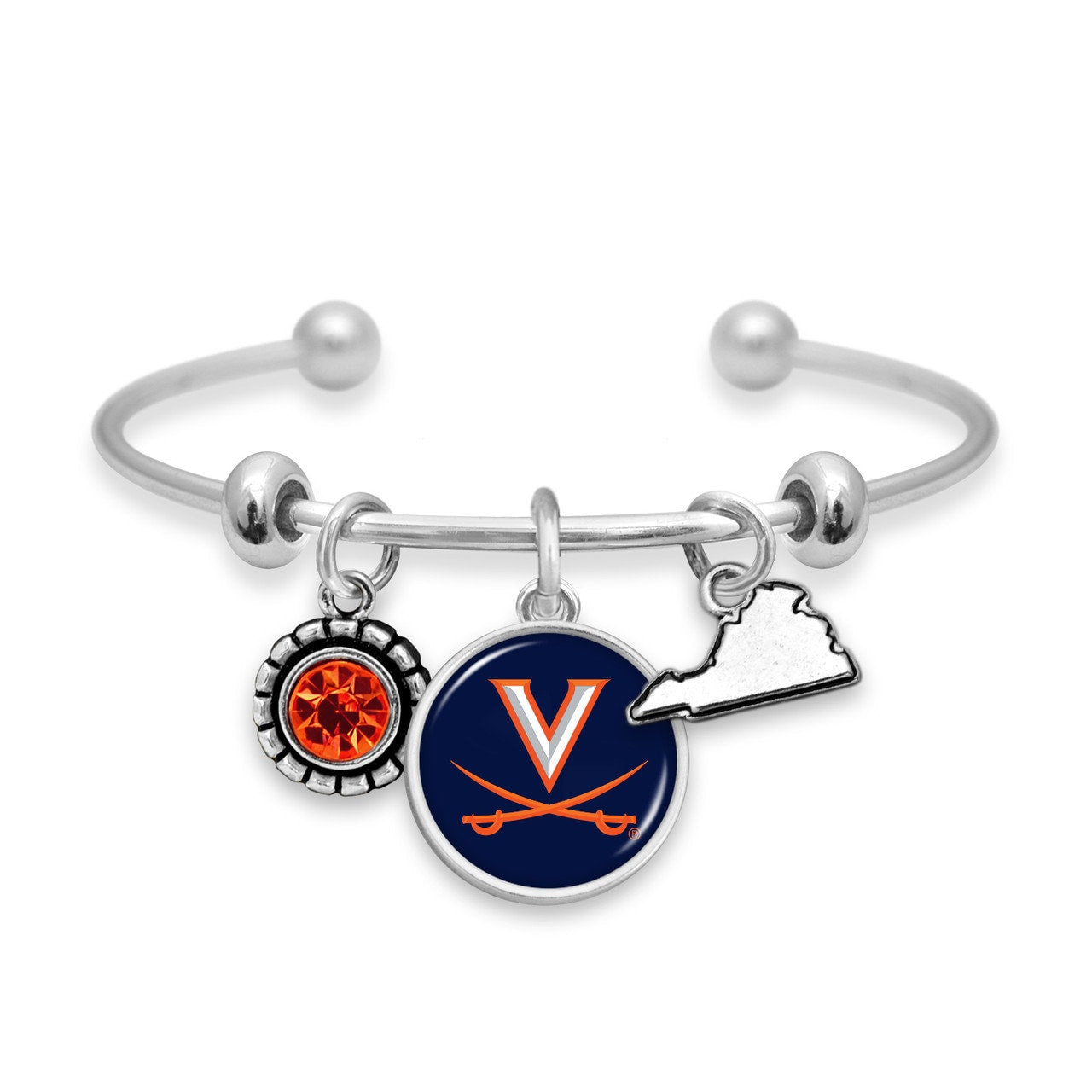 Officially Licensed VIRGINIA CAVALIERS Bracelet - Triple Charm Bracelet with Crystal Oregon State Pewter Charms Sterling Plated