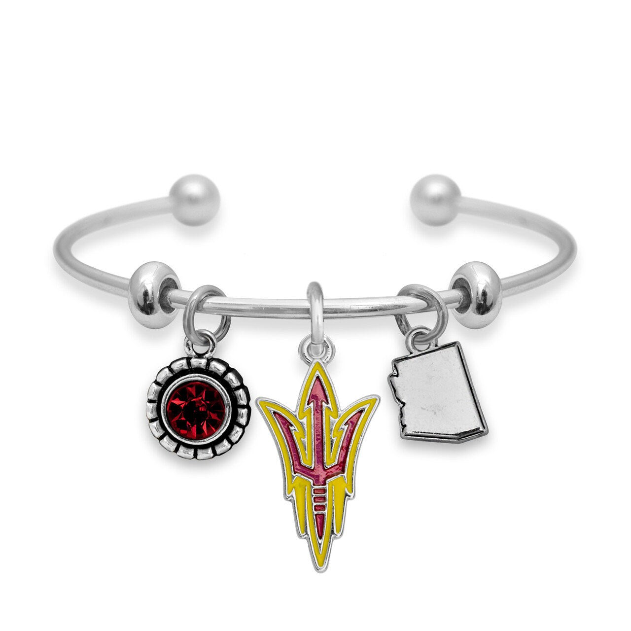 Officially Licensed ARIZONA STATE Sun Devils Bracelet - Triple Charm Bracelet with Crystal Arizona State Pewter Charms Sterling Plated