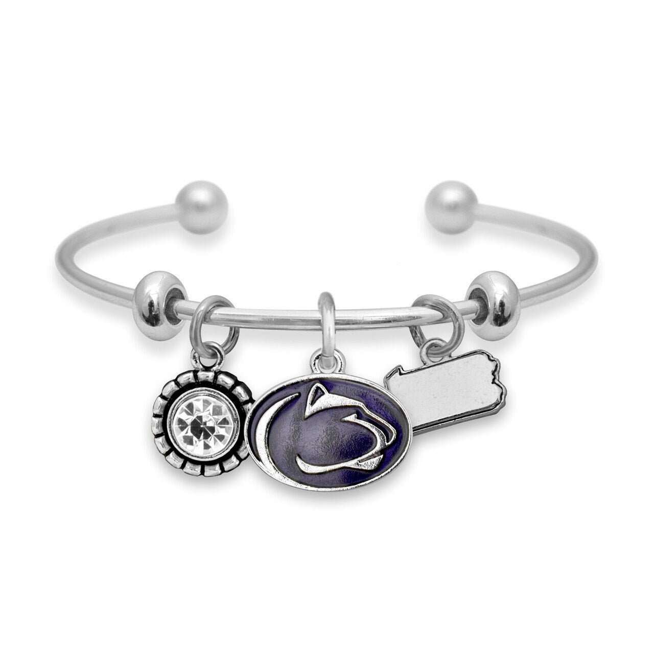 Officially Licensed PENN STATE Nittany Lions Bracelet - Triple Charm Bracelet with Crystal Pennsylvania State Pewter Charms Sterling Plated