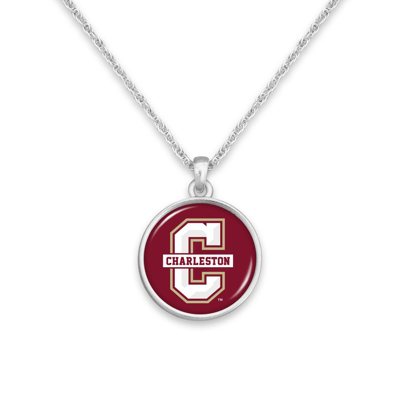 Officially Licensed CHARLESTON COUGARS Necklace - Pewter Charm Sterling Plated - College of Charleston