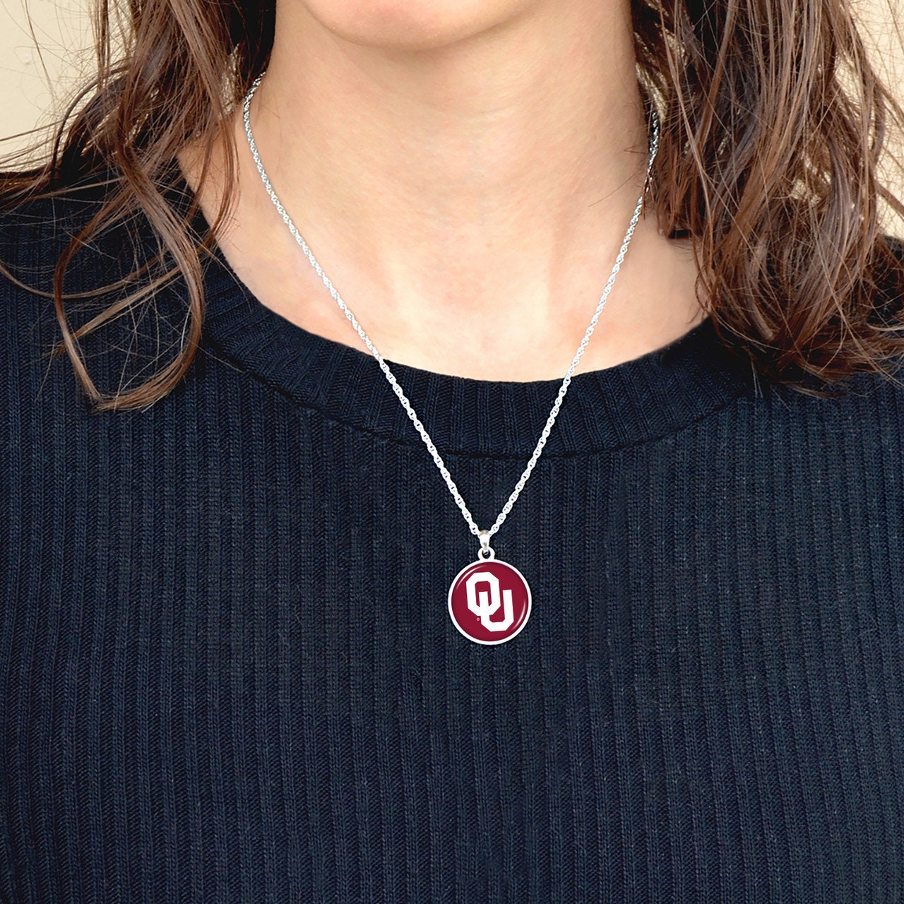 Officially Licensed OKLAHOMA SOONERS Necklace - Pewter Charm Sterling Plated - University of Oklahoma