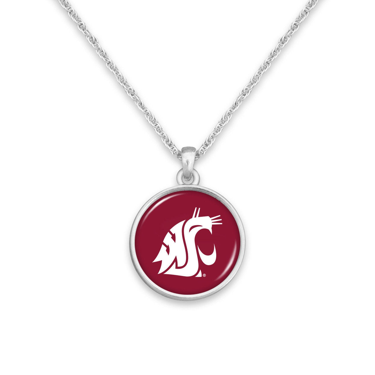 Officially Licensed WASHINGTON STATE COUGARS Necklace - Pewter Charm Sterling Plated - Washington State University
