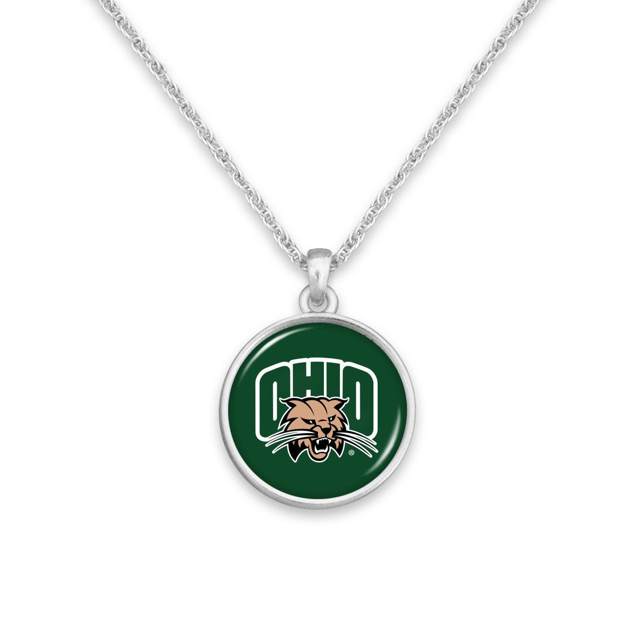 Officially Licensed OHIO BOBCATS Necklace - Pewter Charm Sterling Plated - Ohio University