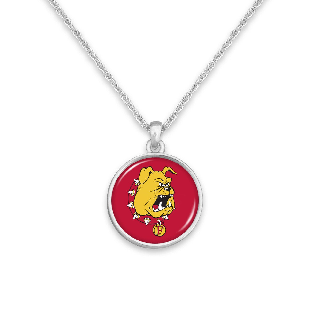 Officially Licensed FERRIS STATE BULLDOGS Necklace - Pewter Charm Sterling Plated - Ferris State University
