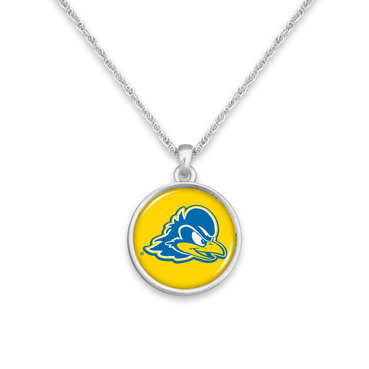 Officially Licensed DELAWARE BLUE HENS Necklace - Pewter Charm Sterling Plated - University of Delaware