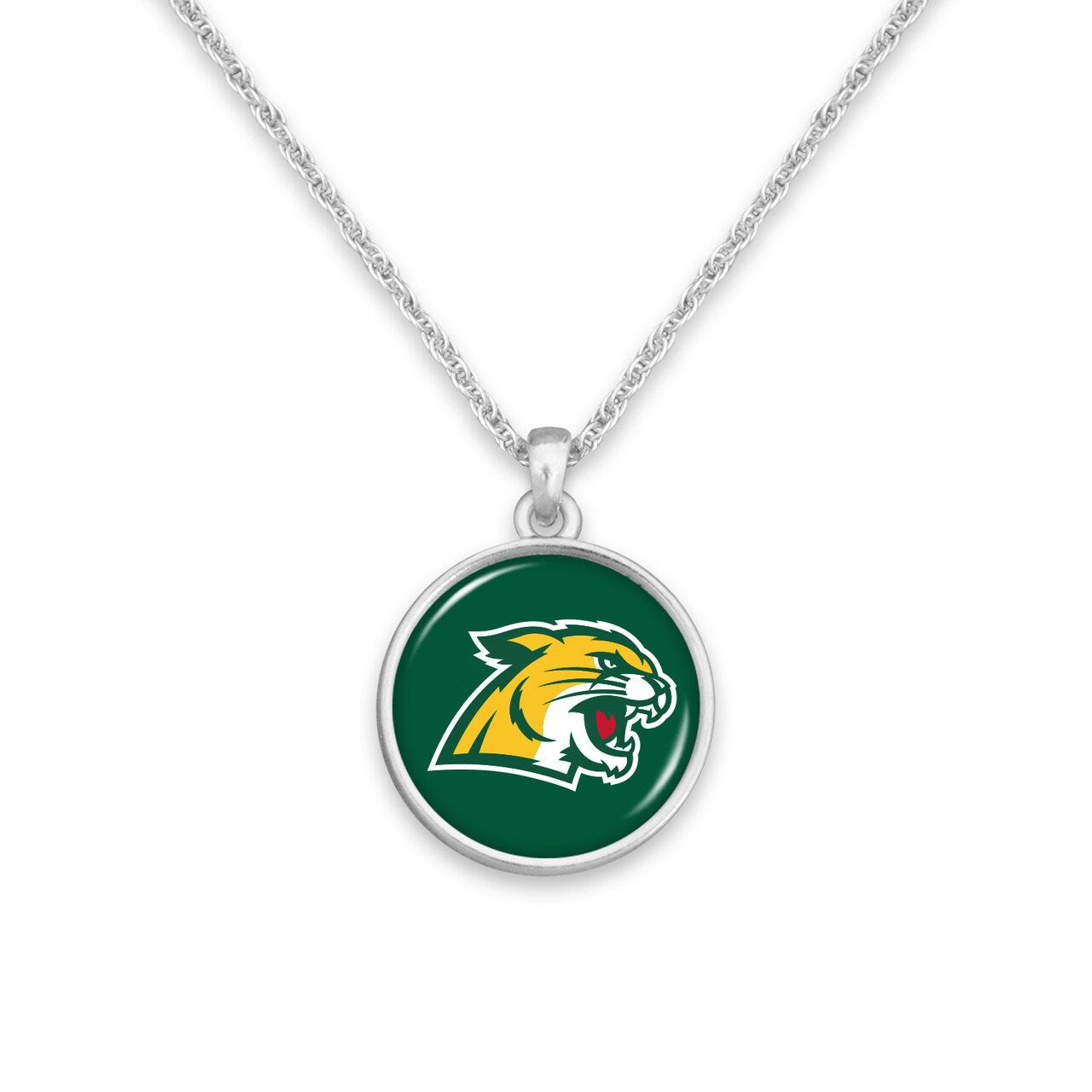 Officially Licensed NORTHERN MICHIGAN WILDCATS Necklace - Pewter Charm Sterling Plated - Northern Michigan University