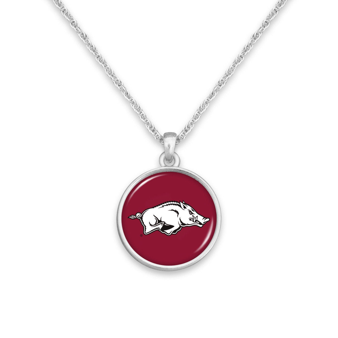 Officially Licensed ARKANSAS RAZORBACKS Necklace - Pewter Charm Sterling Plated - University of Arkansas