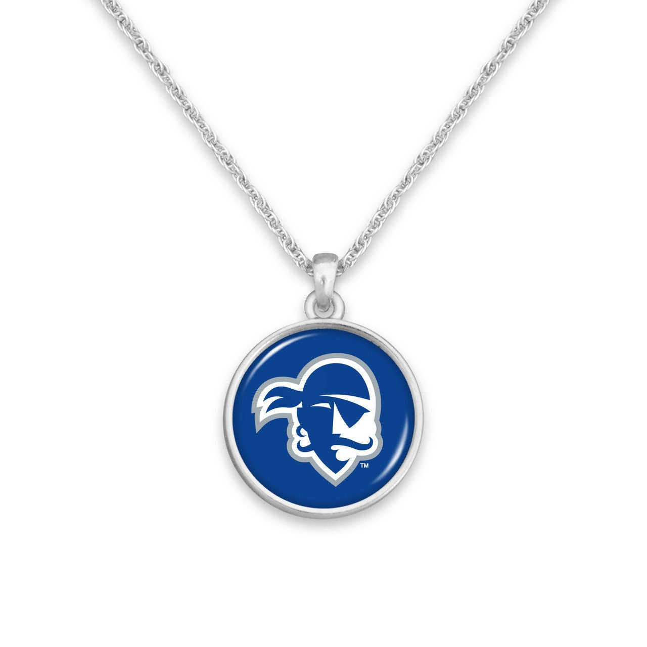 Officially Licensed SETON HALL PIRATES Necklace - Pewter Charm Sterling Plated - Seton Hall University