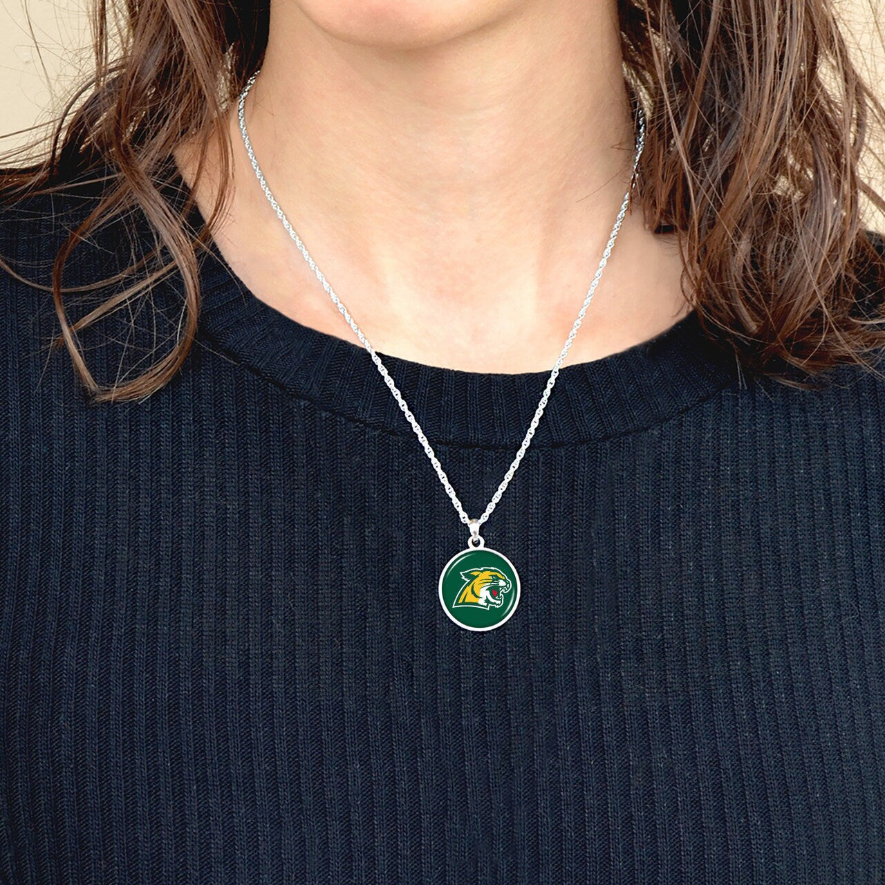 Officially Licensed NORTHERN MICHIGAN WILDCATS Necklace - Pewter Charm Sterling Plated - Northern Michigan University