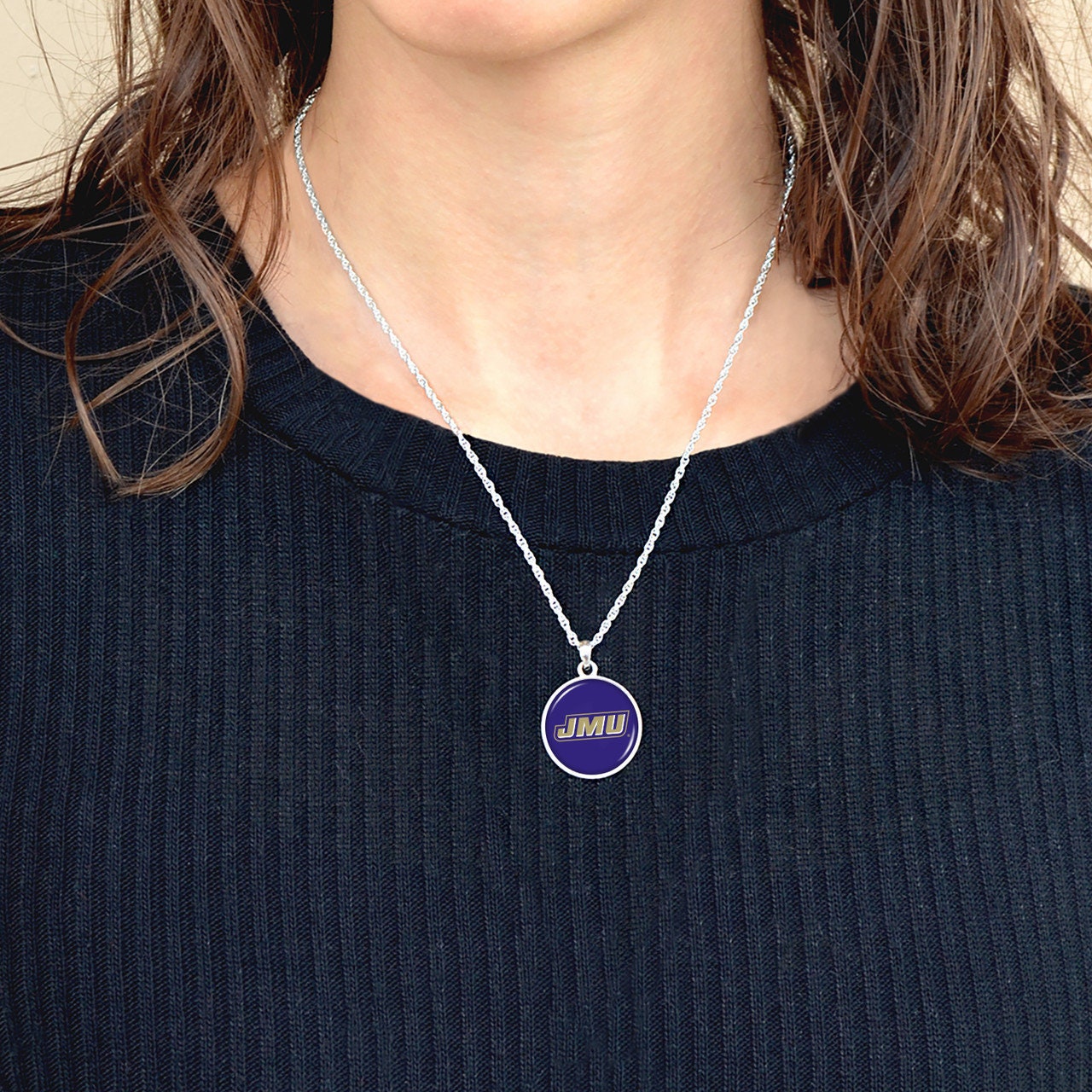 Officially Licensed JAMES MADISON DUKES Necklace - Pewter Charm Sterling Plated - James Madison University
