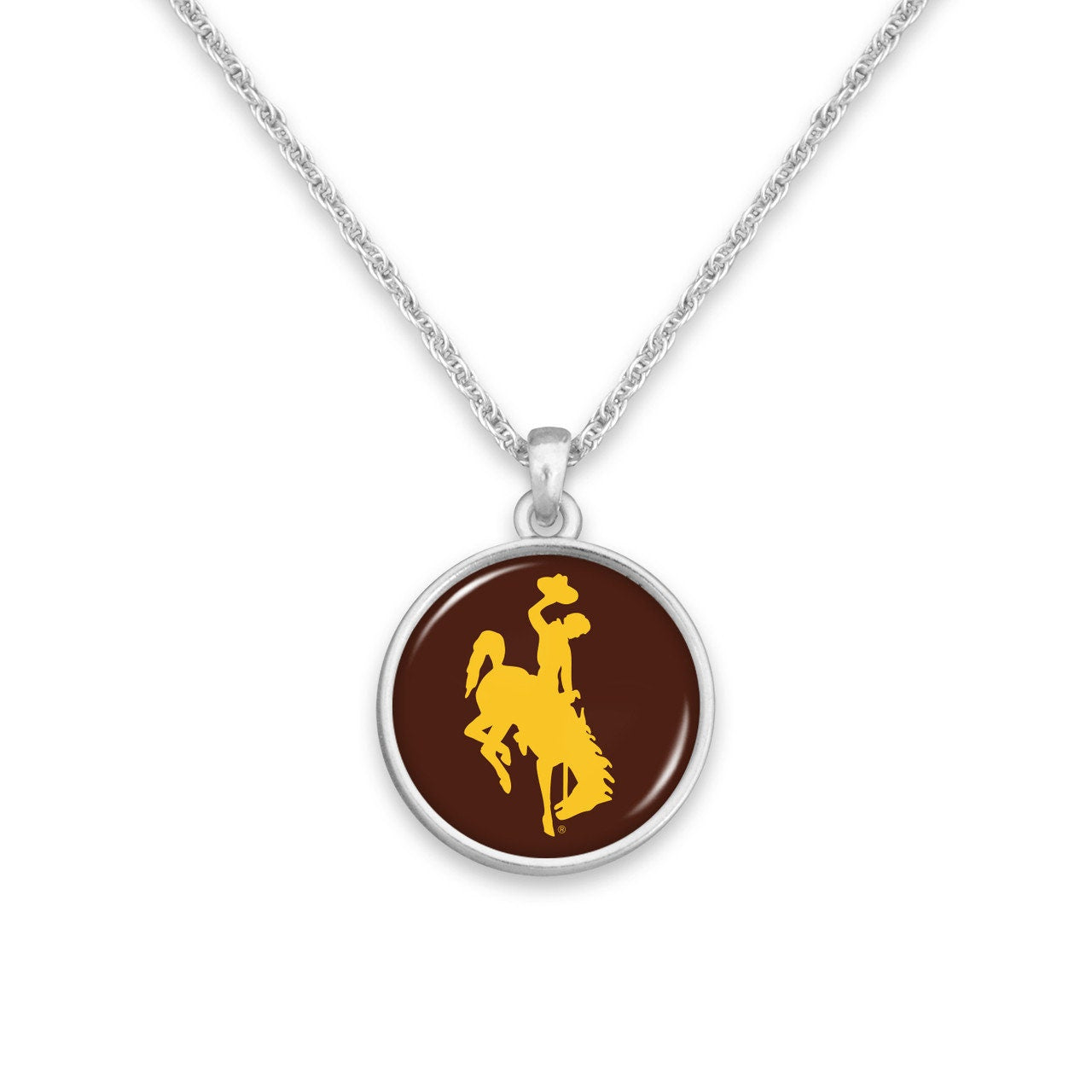 Officially Licensed WYOMING COWBOYS Necklace - Pewter Charm Sterling Plated - University of Wyoming
