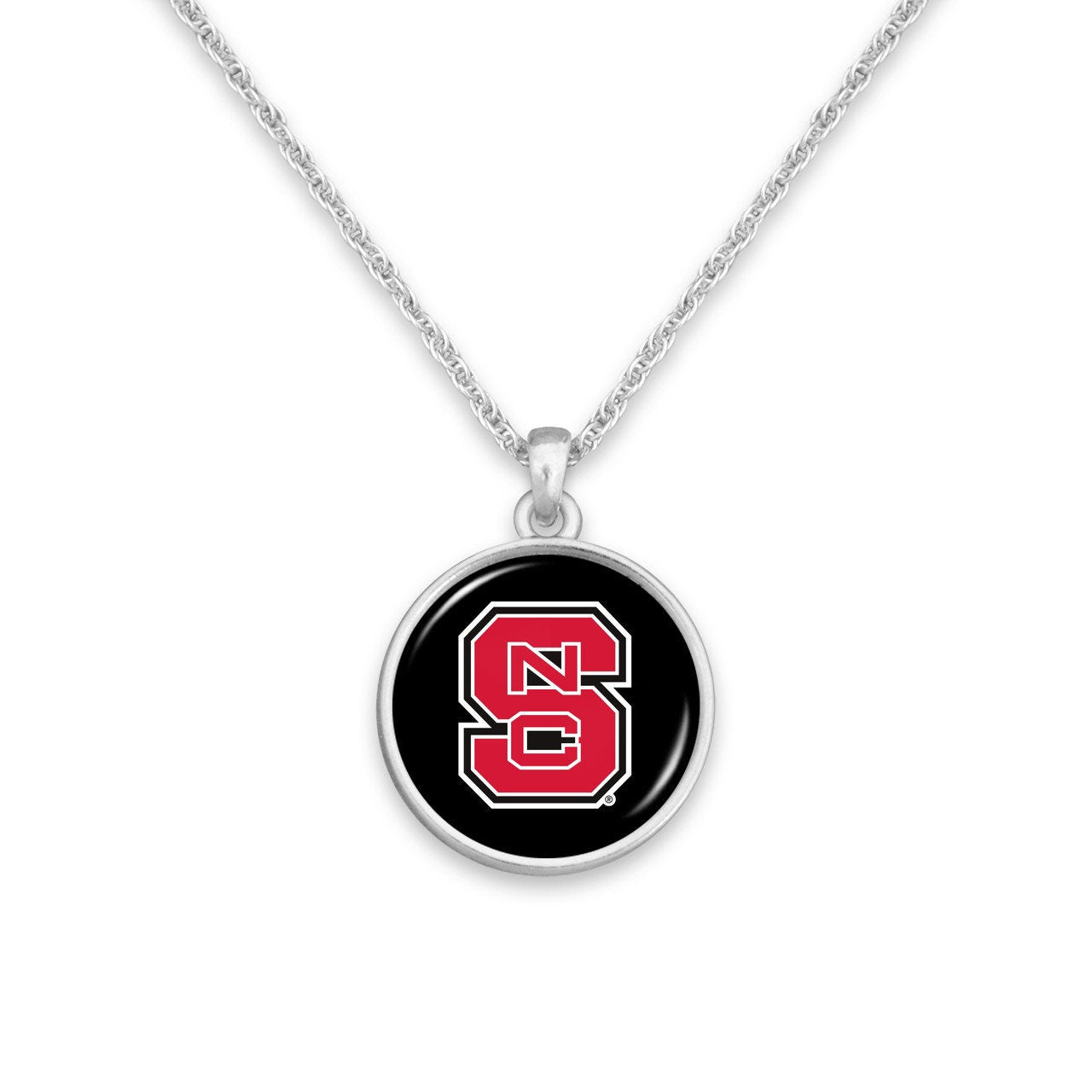 Officially Licensed NORTH CAROLINA NC State Wolfpack Necklace - Pewter Charm Sterling Plated - North Carolina State University