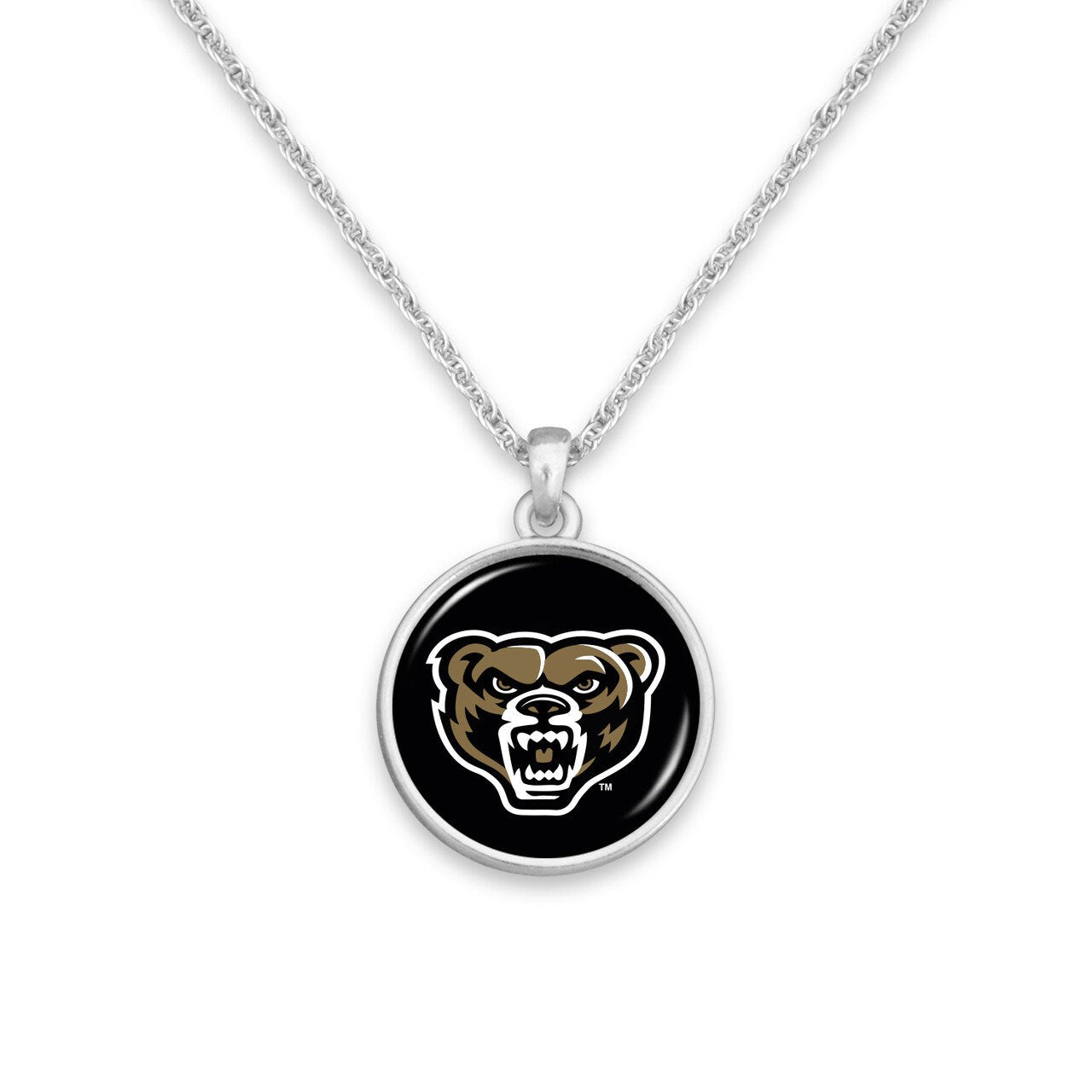 Officially Licensed OAKLAND GRIZZLIES Necklace - Pewter Charm Sterling Plated - Oakland University Athletics