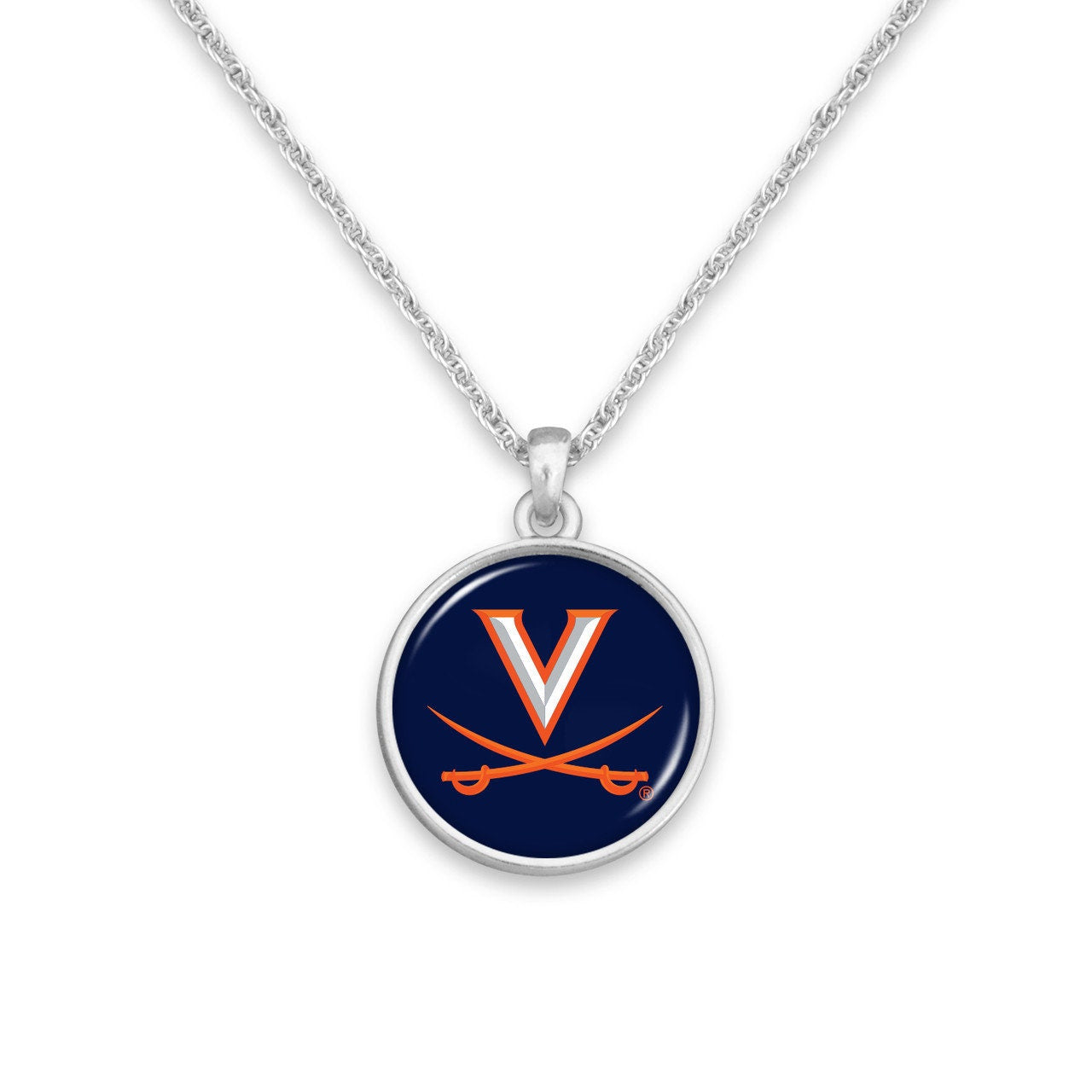 Officially Licensed VIRGINIA CAVALIERS Necklace - Pewter Charm Sterling Plated - University of Virginia