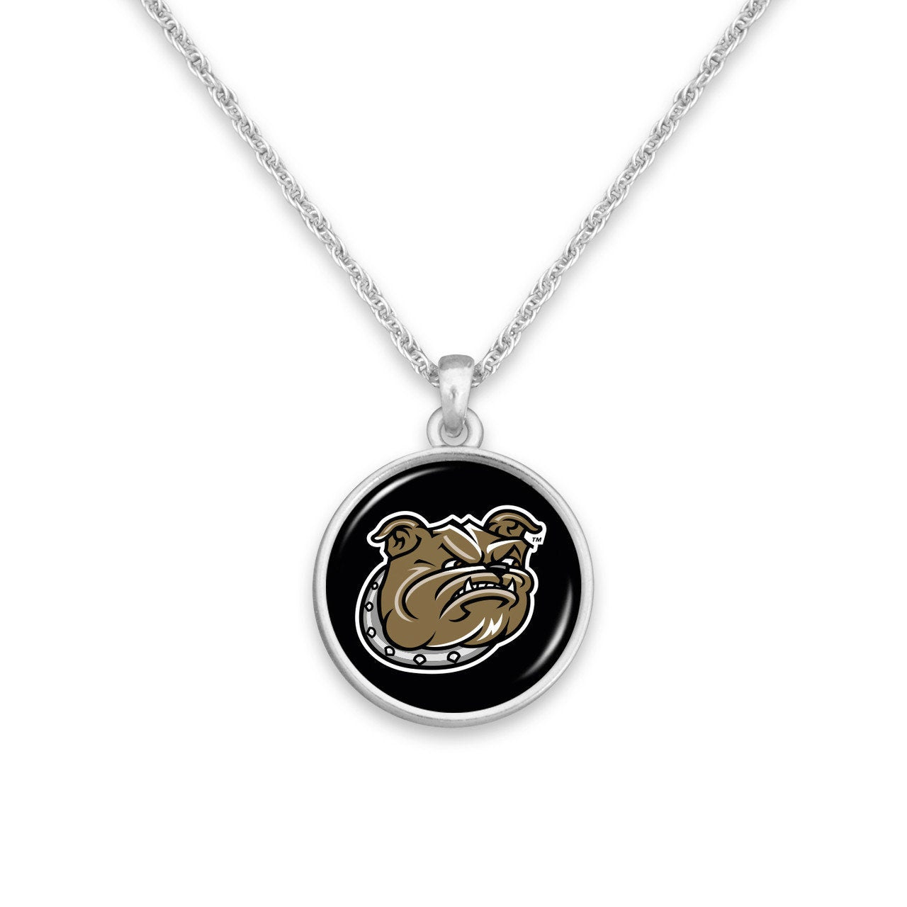 Officially Licensed BRYANT BULLDOGS Necklace - Pewter Charm Sterling Plated - Bryant University Bulldogs