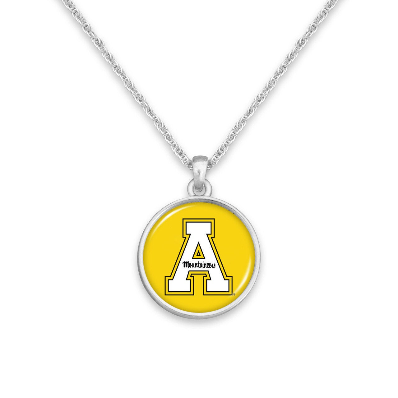 Officially Licensed APPALACHIAN STATE MOUNTAINEERS Necklace - Pewter Charm Sterling Plated - Appalachian State University