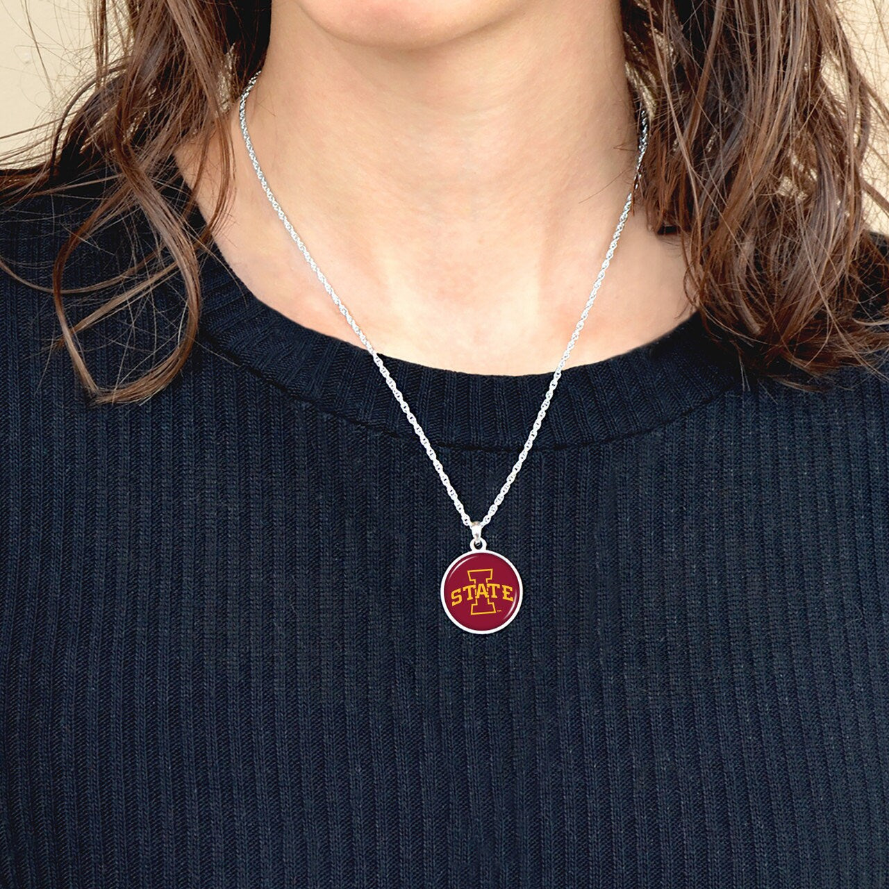 Officially Licensed IOWA STATE CYCLONES Necklace - Pewter Charm Sterling Plated - Iowa State University