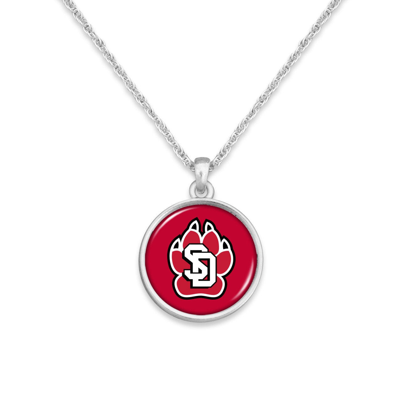 Officially Licensed SOUTH DAKOTA COYOTES Necklace - Pewter Charm Sterling Plated - University of South Dakota