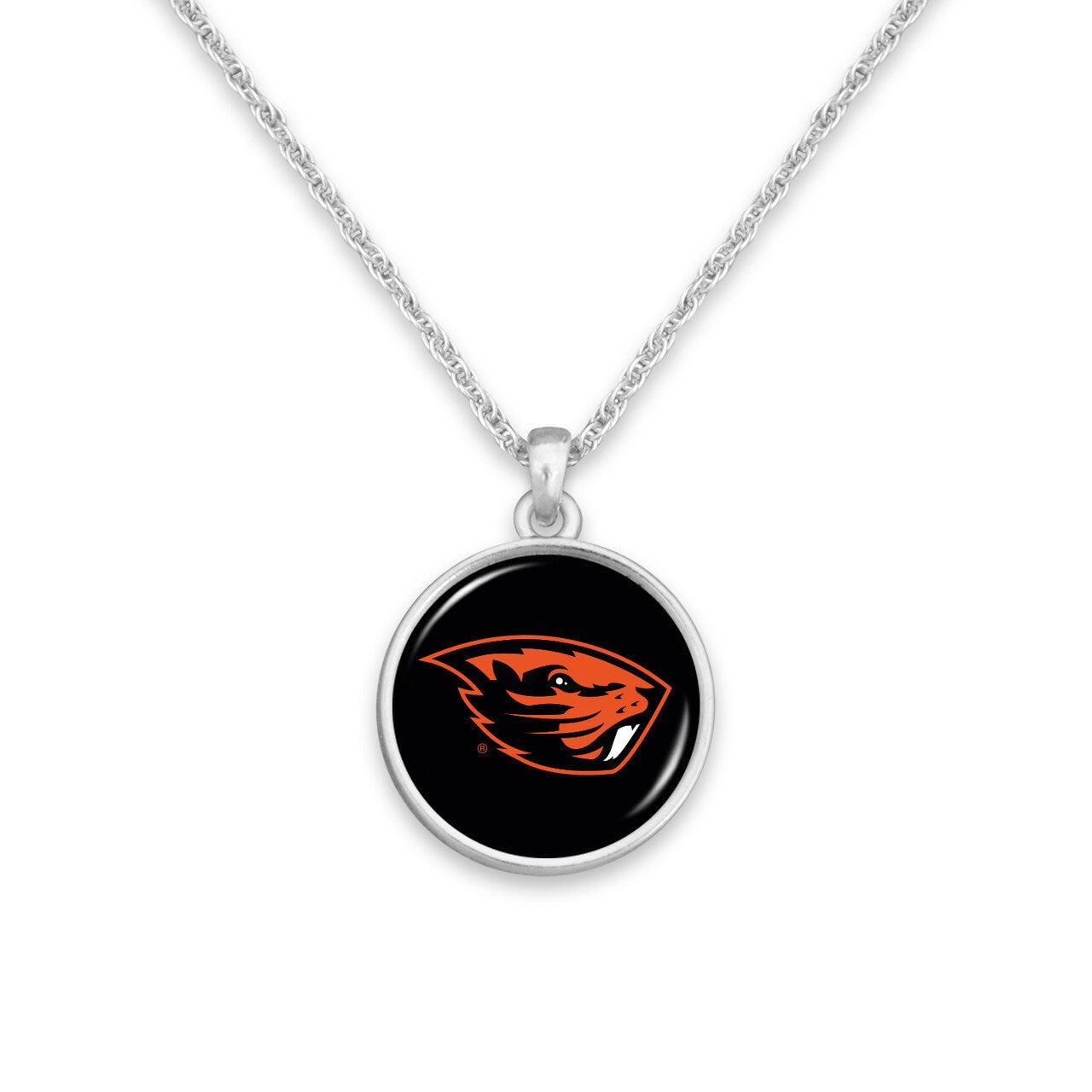 Officially Licensed OREGON STATE BEAVERS Necklace - Pewter Charm Sterling Plated - Oregon State University