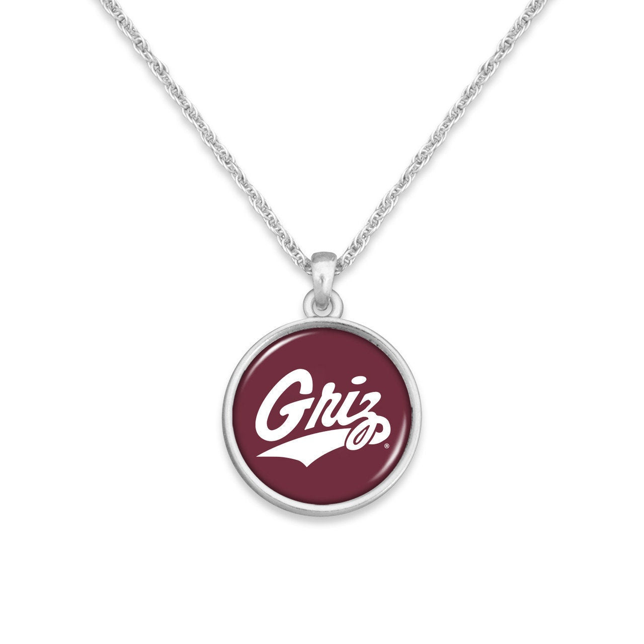 Officially Licensed MONTANA GRIZZLIES Necklace - Pewter Charm Sterling Plated - University of Montana
