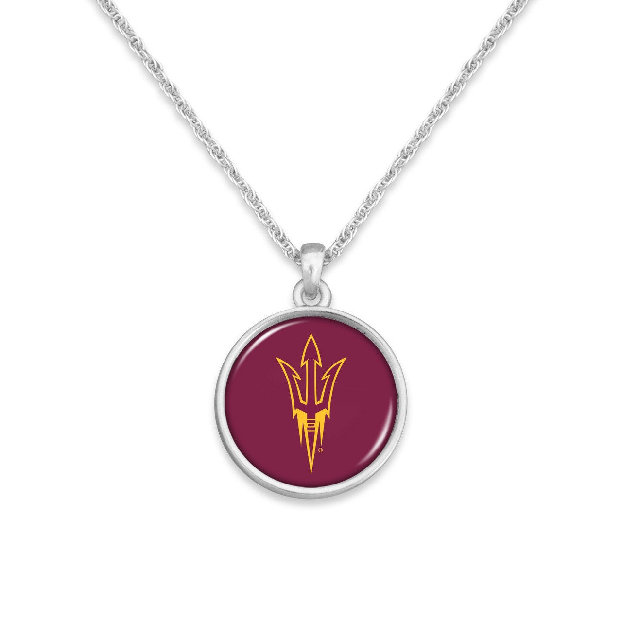 Officially Licensed ARIZONA STATE Sun Devils Necklace - Pewter Charm Sterling Plated - Arizona State University