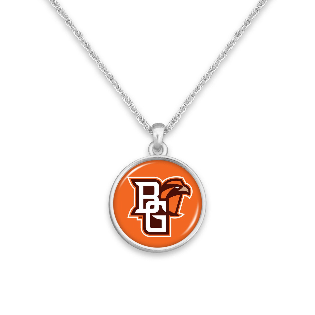 Officially Licensed BOWLING GREEN STATE Falcons Necklace - Pewter Charm Sterling Plated - Bowling Green State University