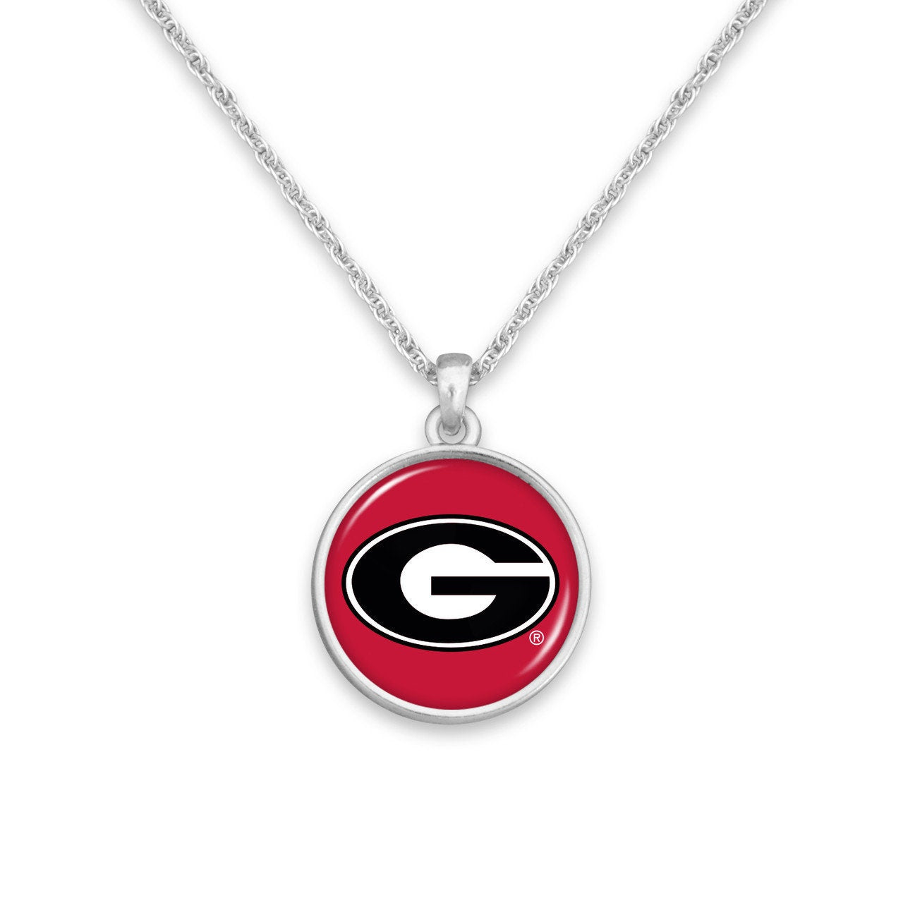 Officially Licensed GEORGIA BULLDOGS Necklace - Pewter Charm Sterling Plated - University of Georgia