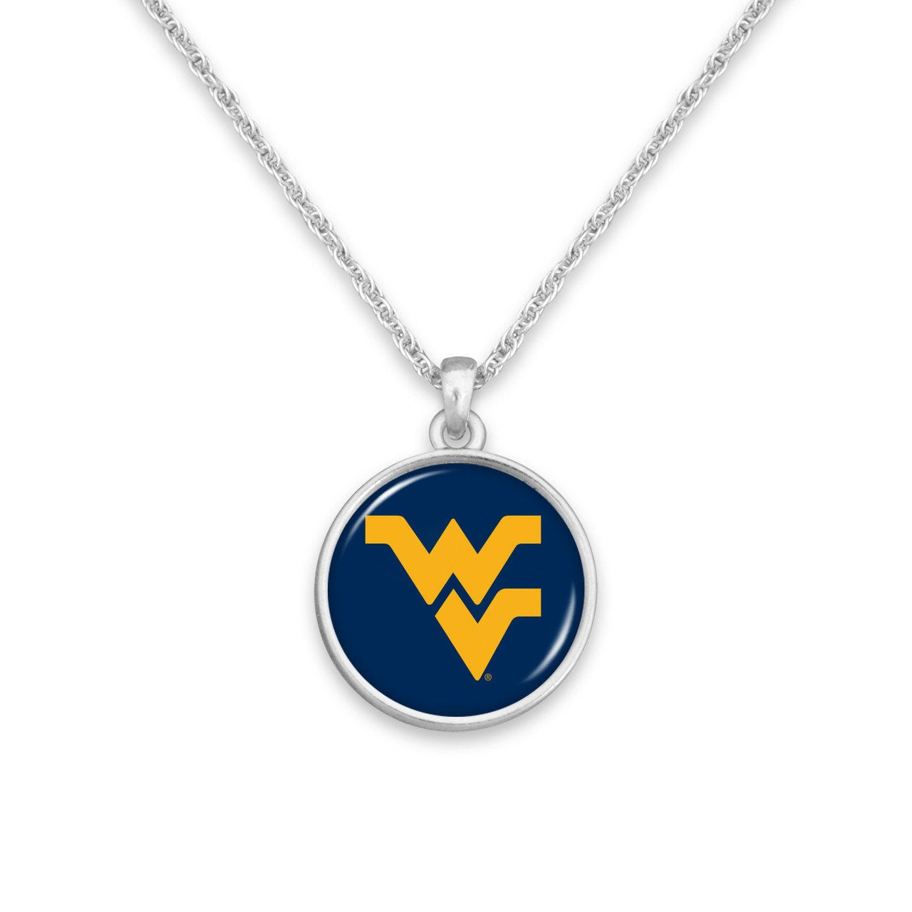 Officially Licensed WEST VIRGINIA MOUNTAINEERS Necklace - Pewter Charm Sterling Plated - West Virginia University