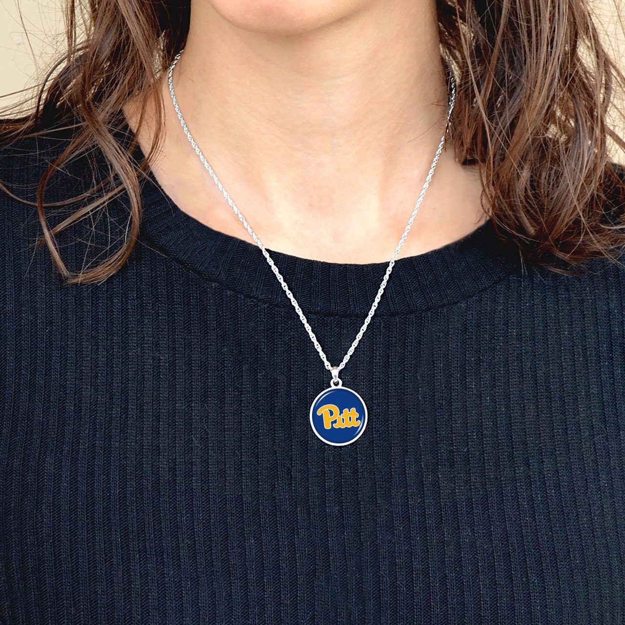Officially Licensed PITTSBURGH PANTHERS PITT Necklace - Pewter Charm Sterling Plated - University of Pittsburgh